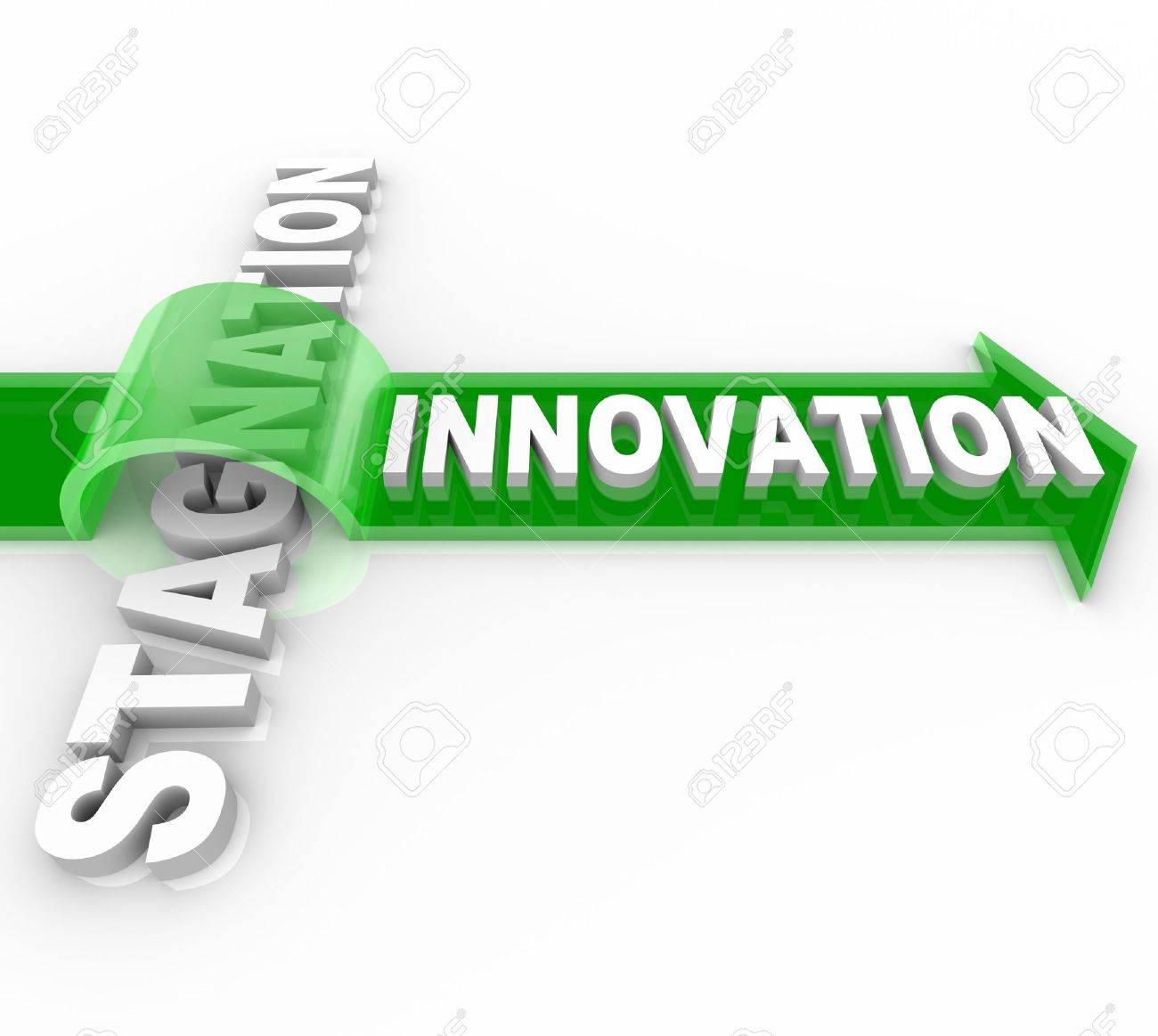 page 5 29915-the-word-innovation-on-an-arrow-jumping-over-the-word-stagnation-symbolizing-the-forwar