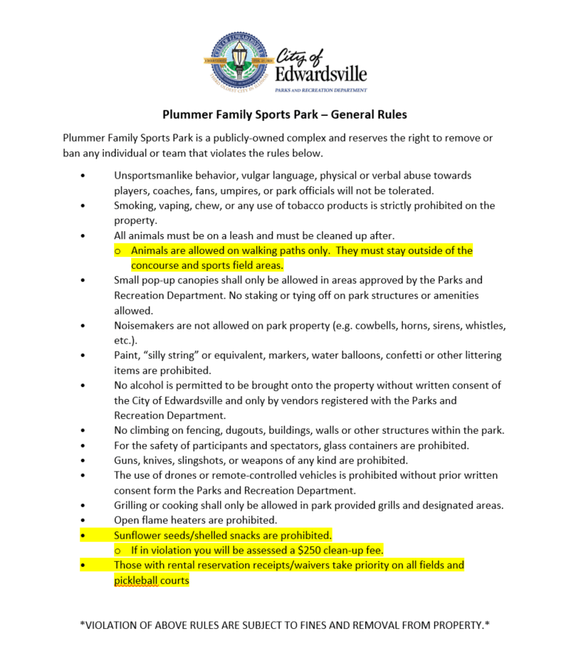 Plummer Family Park Rules 