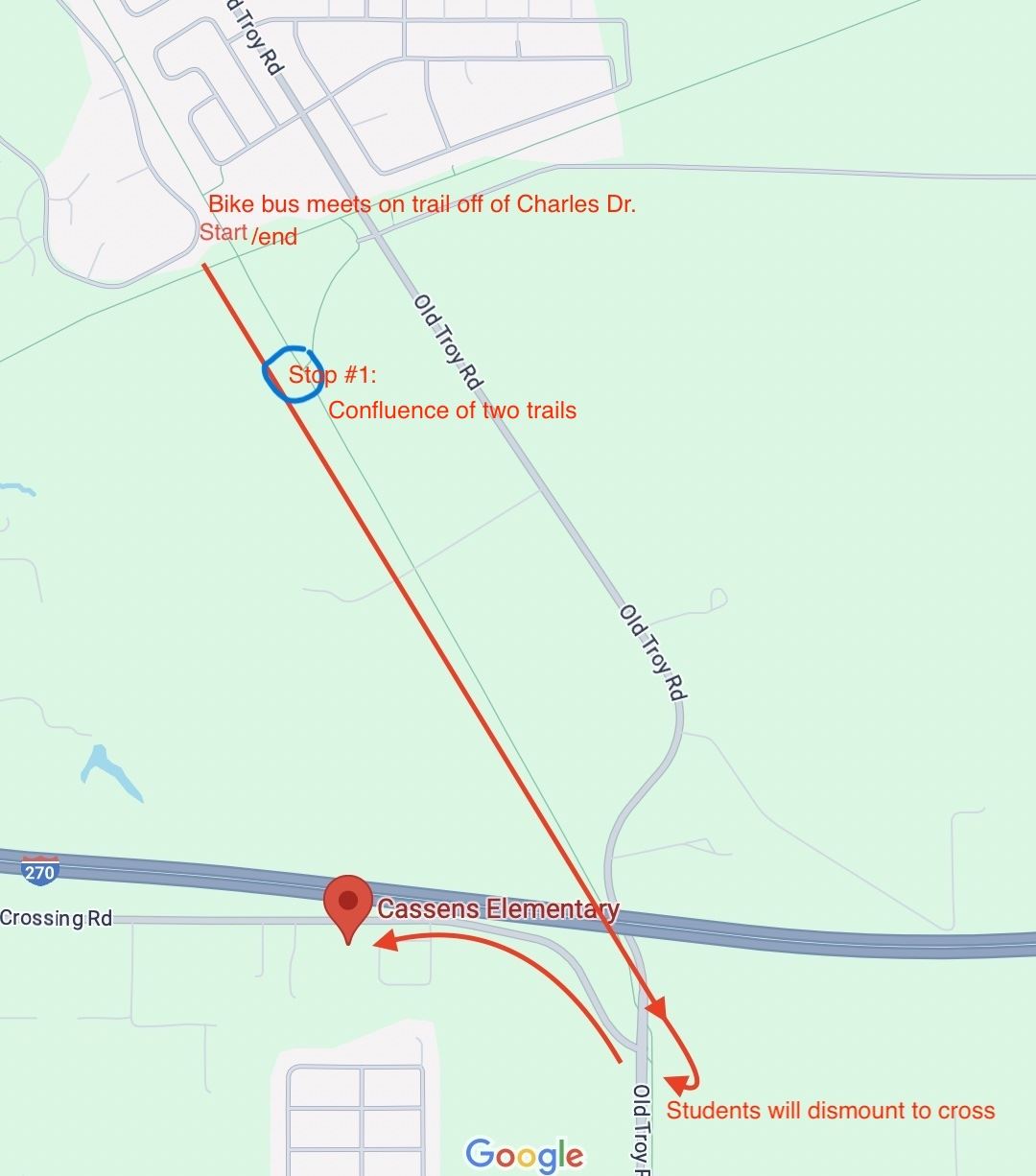 Cassens Bike Bus route-spring24