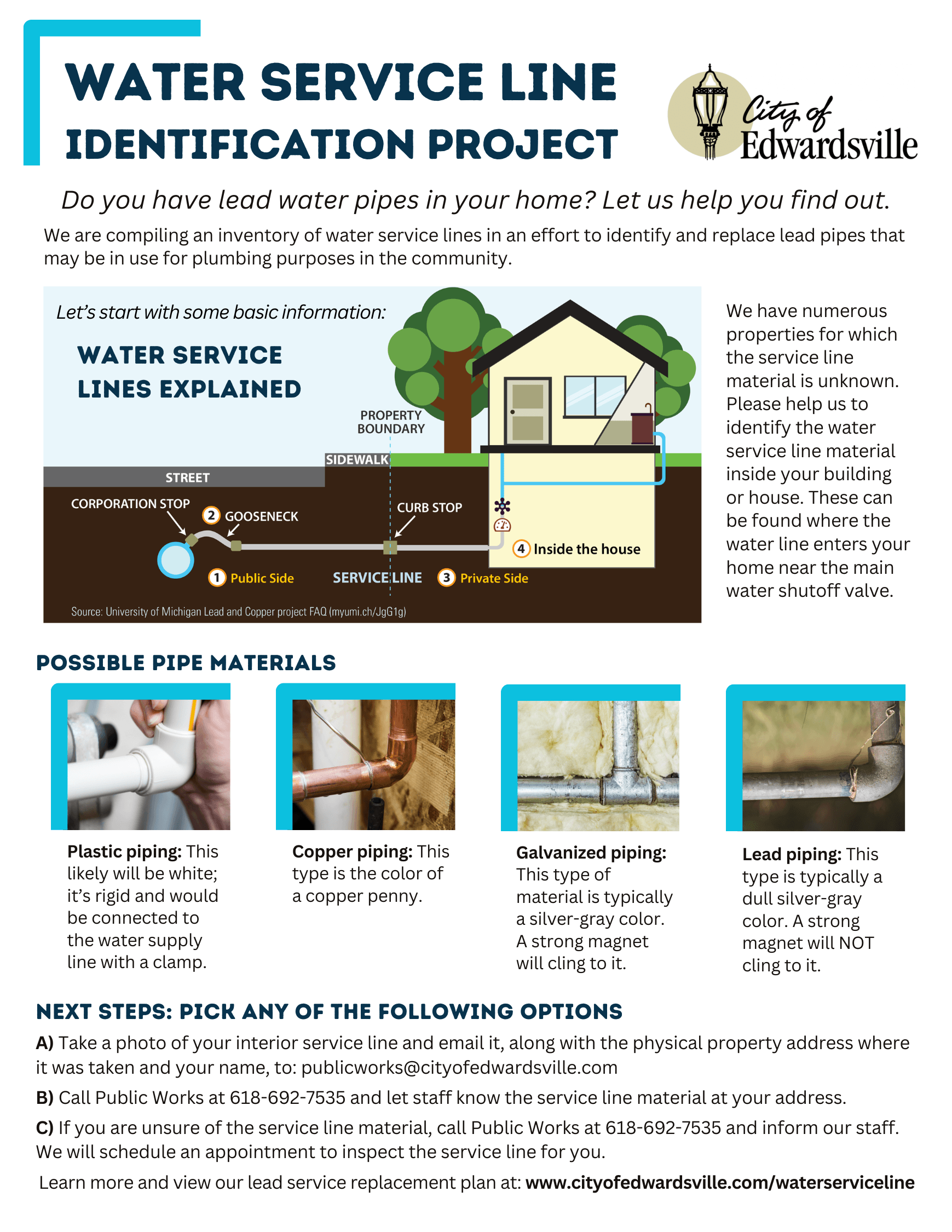 Water Service Line Identification reference sheet
