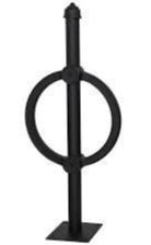 Vertical metal stand with a round ring of metal near the top