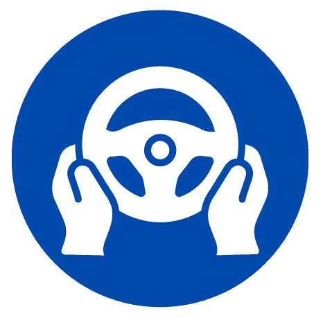 Graphic image of a driving wheel with two hands